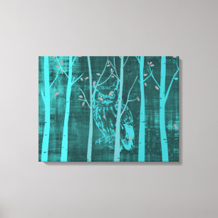 Impressão Em Tela Coruja da Floresta Grunge Azul