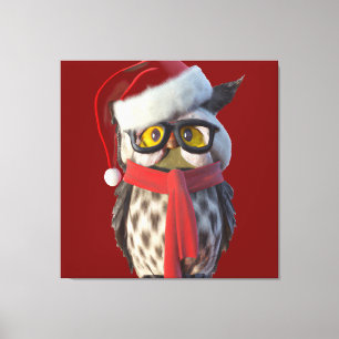 Impressão Em Tela Coruja de Natal Vestindo Fantasia de Papai Noel e 