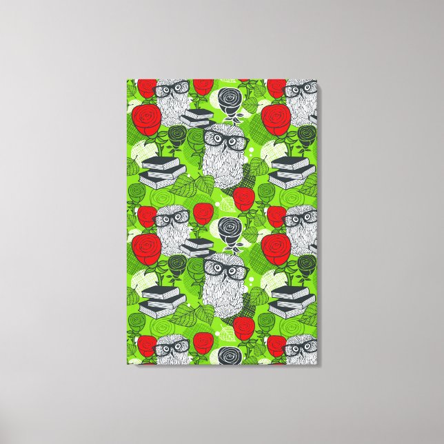 Impressão Em Tela Coruja nas rosas vermelhas (Frente)