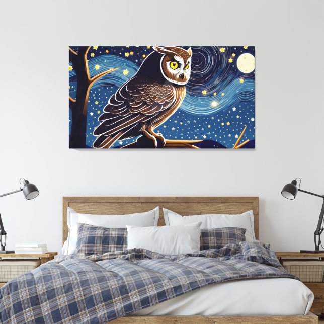 Impressão Em Tela Coruja Noturna  (Insitu(Quarto))