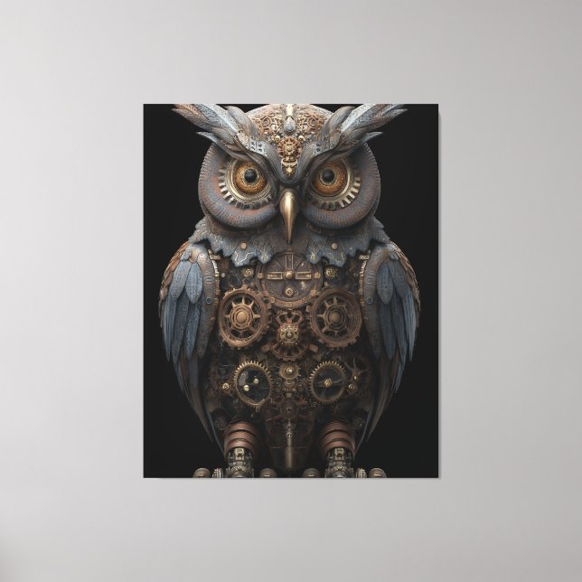 Impressão Em Tela Coruja Ornamentada de Relógio (Frente)
