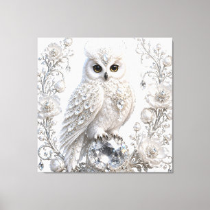 Impressão Em Tela Coruja Pérola Cristal Branco