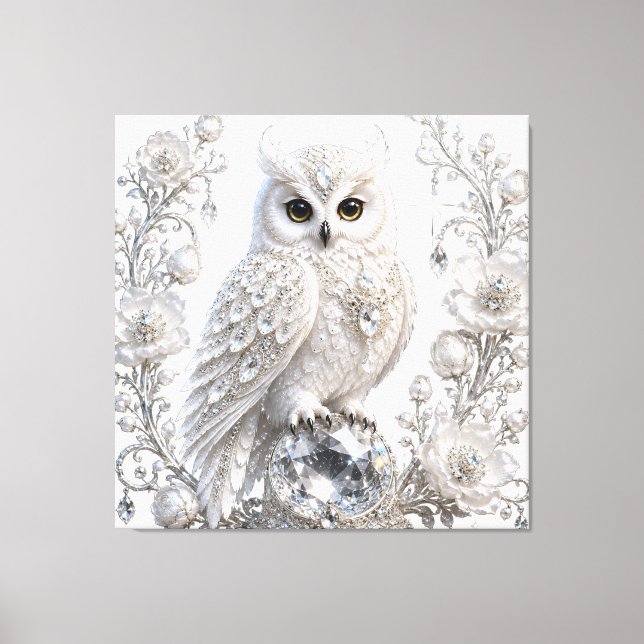 Impressão Em Tela Coruja Pérola Cristal Branco (Frente)