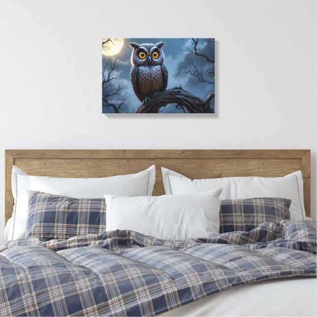 Impressão Em Tela Coruja Real Magnífica Sob Lua Cheia (Insitu(Quarto))
