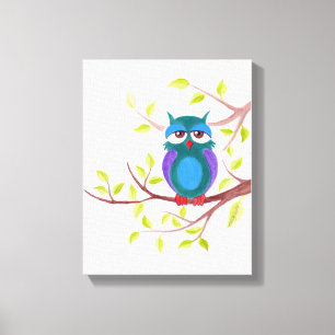 Impressão Em Tela Coruja sonolento em uma pintura bonito dos