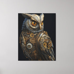 Impressão Em Tela Coruja Steampunk de Olhos Dourados