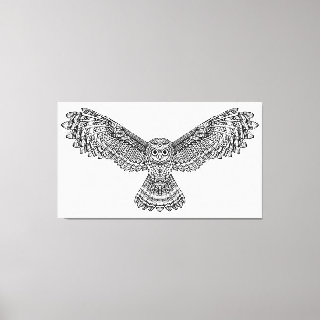 Impressão Em Tela Coruja Voadora Zendoodle 6 (Frente)
