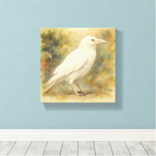 Impressão Em Tela Corvo Branco Aquarela