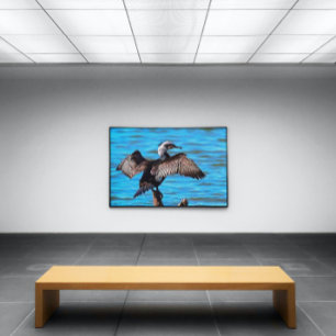Impressão Em Tela Corvo Com Asas Espalhadas Em Arte Azul
