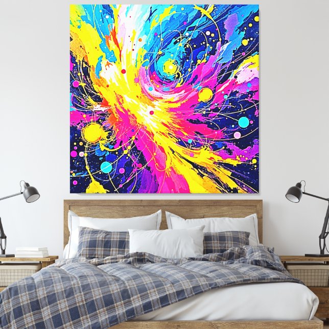 Impressão Em Tela Cosmic Burst: Vibrant Splatter Art (Insitu(Quarto))