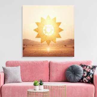 Impressão Em Tela Cosmic Sun Portal Boho Wall Art | Golden Mandala