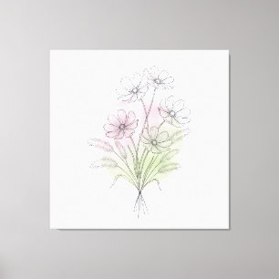 Impressão Em Tela Cosmos Linha Arte Flor Silvestre Bege Minimalista
