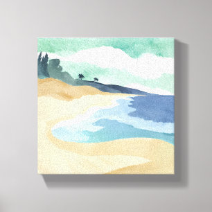 Impressão Em Tela Costa da Praia   Aquarela Azul