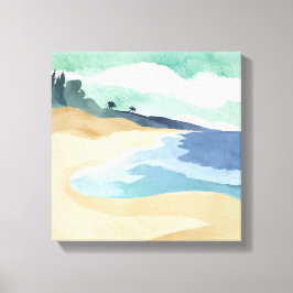 Impressão Em Tela Costa da Praia | Aquarela Azul