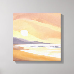 Impressão Em Tela Costa do Pôr do Sol Amarelo   Pintura Arejada em A