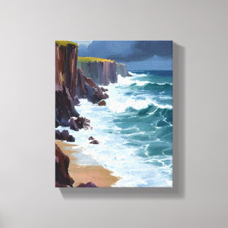 Impressão Em Tela Costa Tempestuosa | Pintura de Ondas do Oceano na