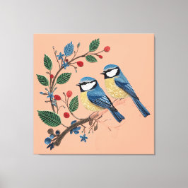 Impressão Em Tela Cottage Quilling Effect Blue Tit Birds on a Vine