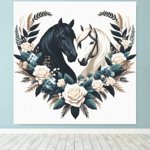 Impressão Em Tela Country Black and White Horses in Love