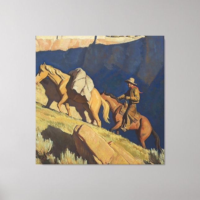 Impressão Em Tela "Cowboy and Pack Horse", por Maynard Dixon (Frente)