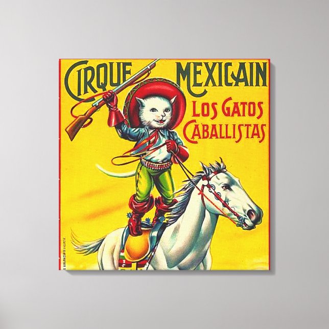 Impressão Em Tela Cowboy Cat Mexicano Circus Poster vintage Art (Frente)