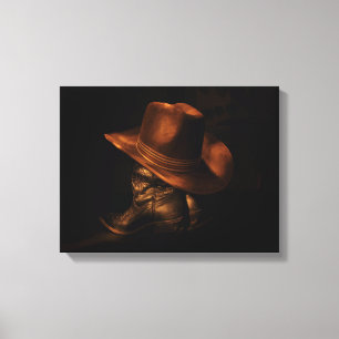 Impressão Em Tela Cowboy Chapéu e Couro Boots Masculina Rústica