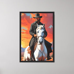 Impressão Em Tela Cowboy no deserto ocidental de Cavalo Branco