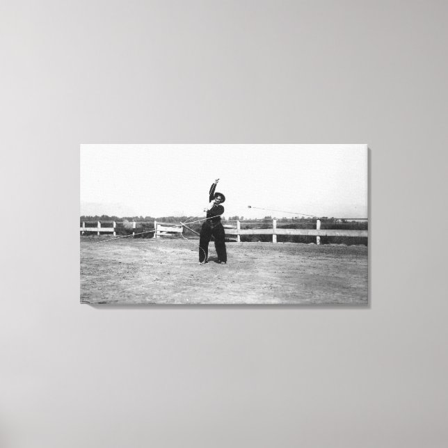 Impressão Em Tela Cowboy Praticando Suas Habilidades De Laço (Frente)