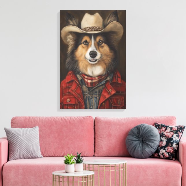Impressão Em Tela Cowboy Shetland Sheepdog | Sheltie (Insitu(Sala de estar))