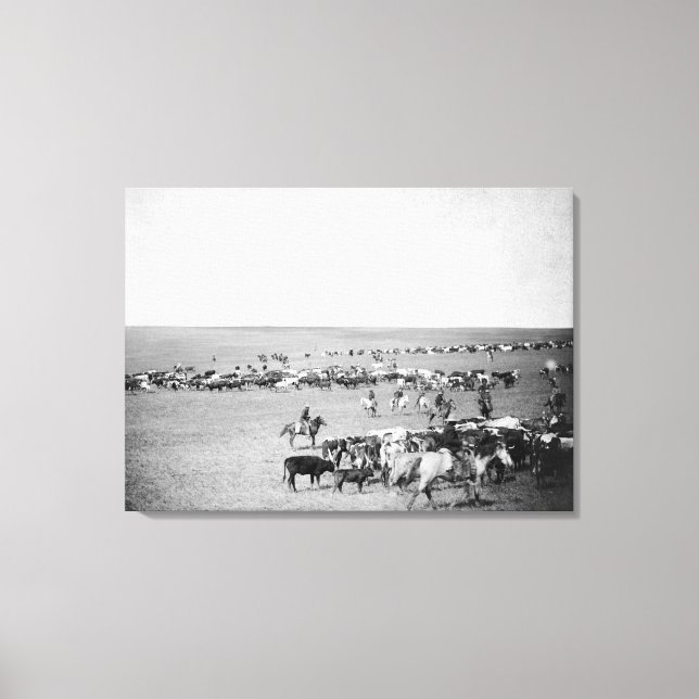Impressão Em Tela Cowboys with Cattle on the Range Photoião (Frente)