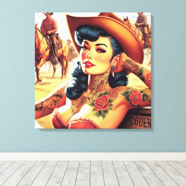 Impressão Em Tela Cowgirl da Tatuagem Quente (Insitu(piso de madeira))