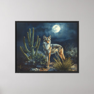 Impressão Em Tela Coyote Sob A Noite Do Deserto Russo Da Lua Complet