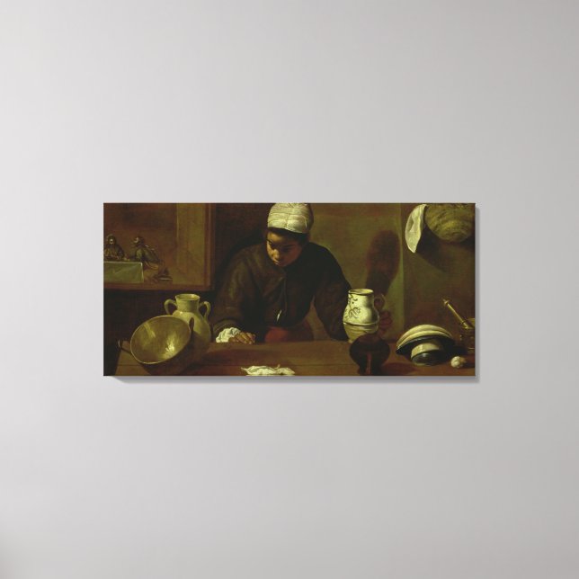 Impressão Em Tela Cozinha Maid com a Ceia em Emmaus, c.1618 (Frente)