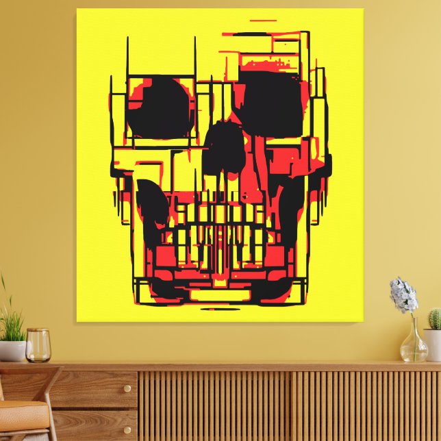 Impressão Em Tela Crânio Abstrato em Cores Vibrantes (Insitu(Sala de estar))