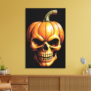 Impressão Em Tela Crânio de Abóbora Ardente para o Halloween