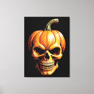 Impressão Em Tela Crânio de Abóbora Flamejante para o Halloween