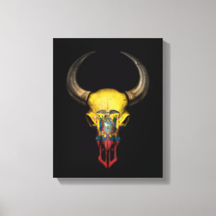 Impressão Em Tela Crânio de Bull da bandeira do Ecuadorian no preto