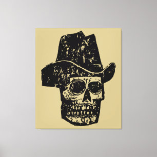 Impressão Em Tela Crânio de Cowboy Vintage com Chapéu Western Antigo