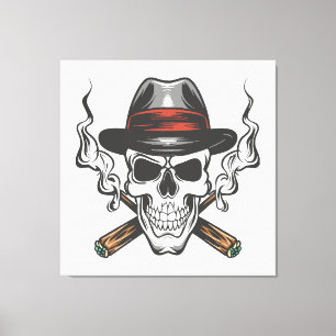 Impressão Em Tela Crânio de gângster com chapéu fedora