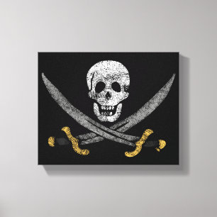 Impressão Em Tela Crânio e Espadas Jolly Roger Pirate Flag