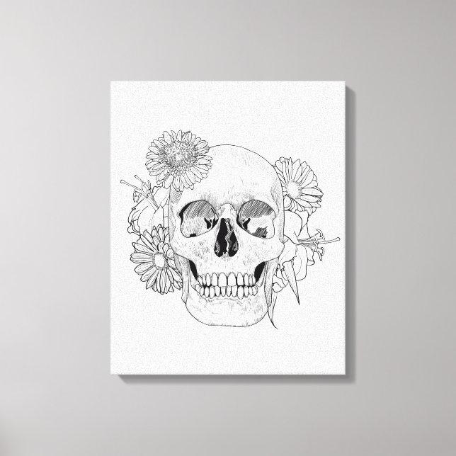 Impressão Em Tela Crânio E Flores Inspirados 6 (Frente)