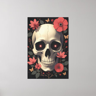 Impressão Em Tela Crânio Floral Gótico - Crânio Estilizado