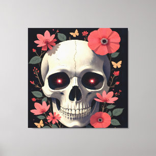 Impressão Em Tela Crânio Floral Gótico - Crânio Estilizado