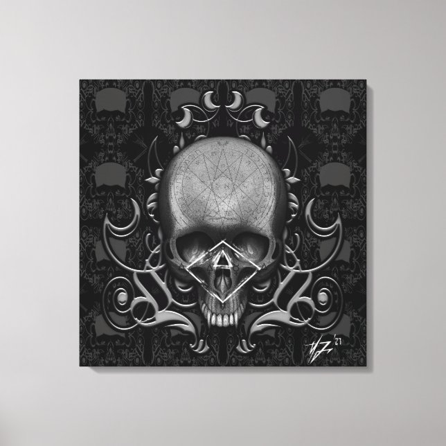 Impressão Em Tela crânio Padrão floral (Frente)