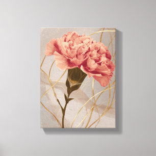 Impressão Em Tela Cravina Rosa Corado Floral Dourado