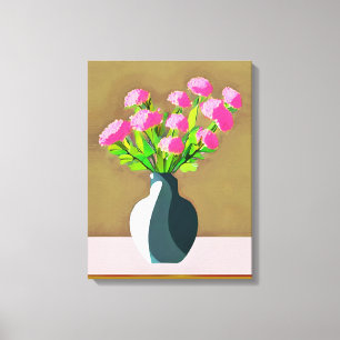 Impressão Em Tela Cravos cor-de-rosa numa Arte Moderna Vase