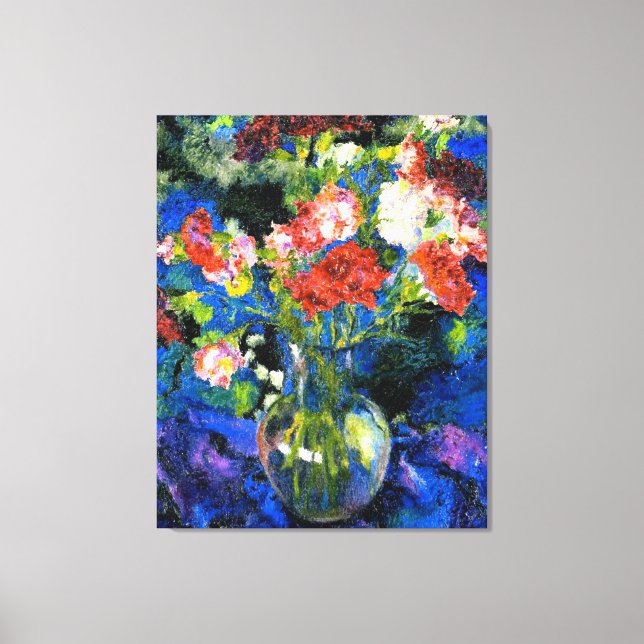 Impressão Em Tela Cravos num Vaso de Vidro Redondo (Frente)