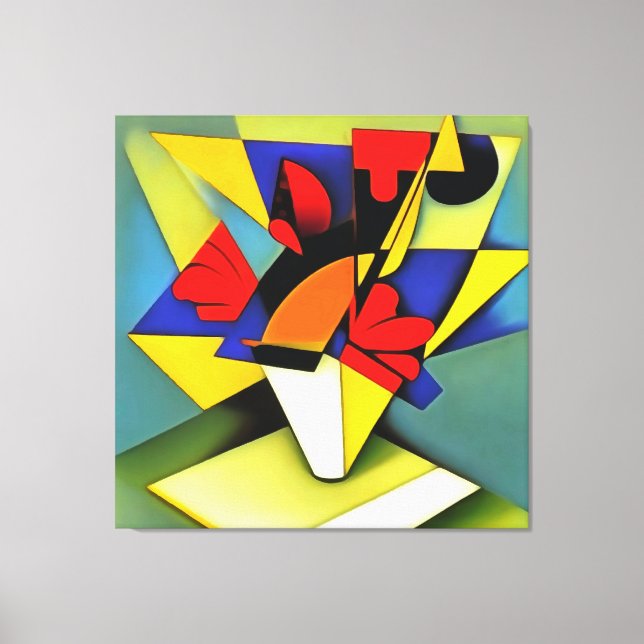 Impressão Em Tela Cravos Vermelhos Numa Arte Geométrica Abstrato (Frente)