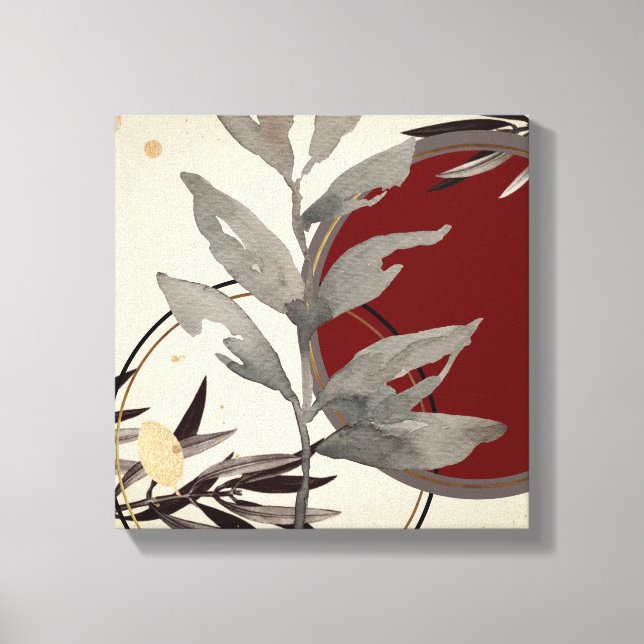 Impressão Em Tela Cream Burgundy e Cinza Artística Abstrato (Frente)