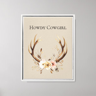Impressão Em Tela Cream Floral Deer Antlers Cowgirl