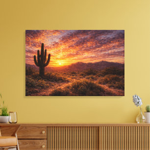Impressão Em Tela Crepúsculo no Deserto: O Majestoso Saguaro